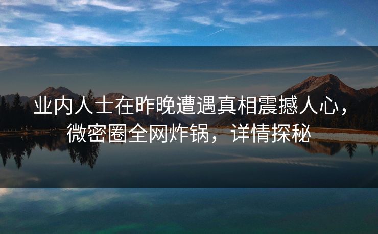 业内人士在昨晚遭遇真相震撼人心，微密圈全网炸锅，详情探秘